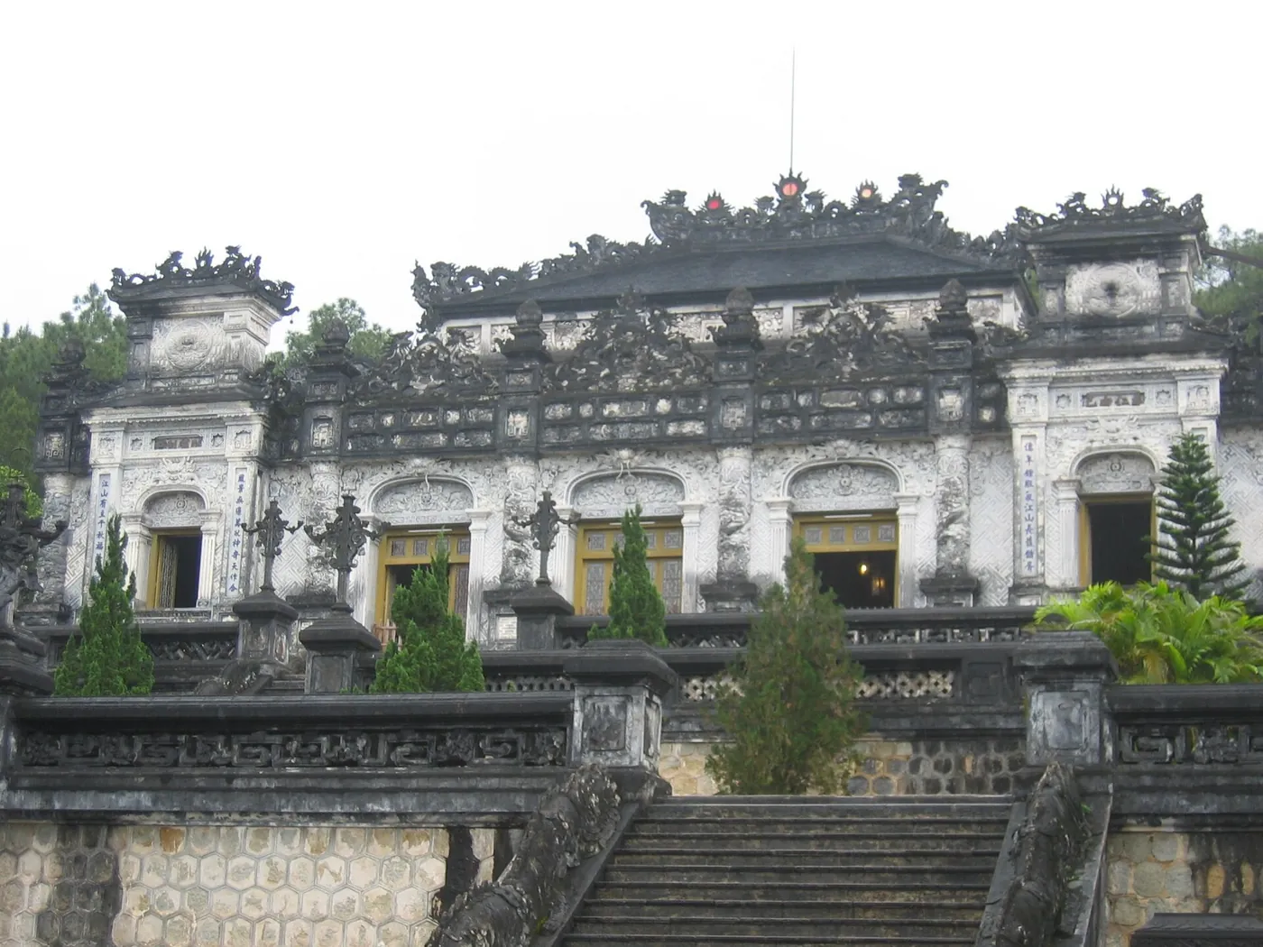 A Nguyen dynasty royal tomb complex with courtyard and pavilions outside Hue, Vietnam