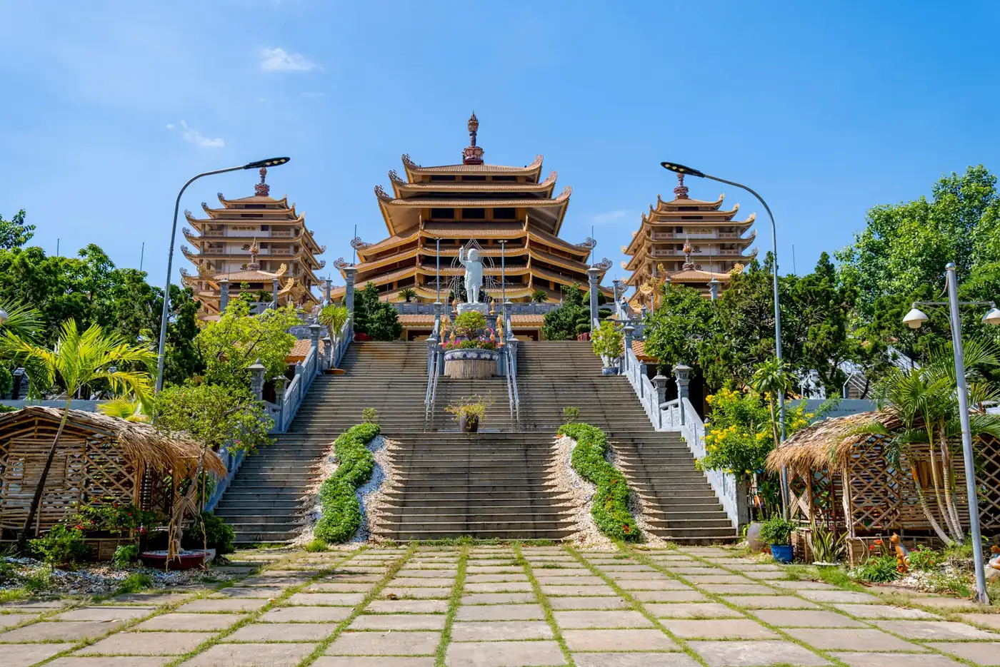 The stairway up to Minh Dang Quang Pagoda in Ho Chi Minh City, Vietnam, in daylight
