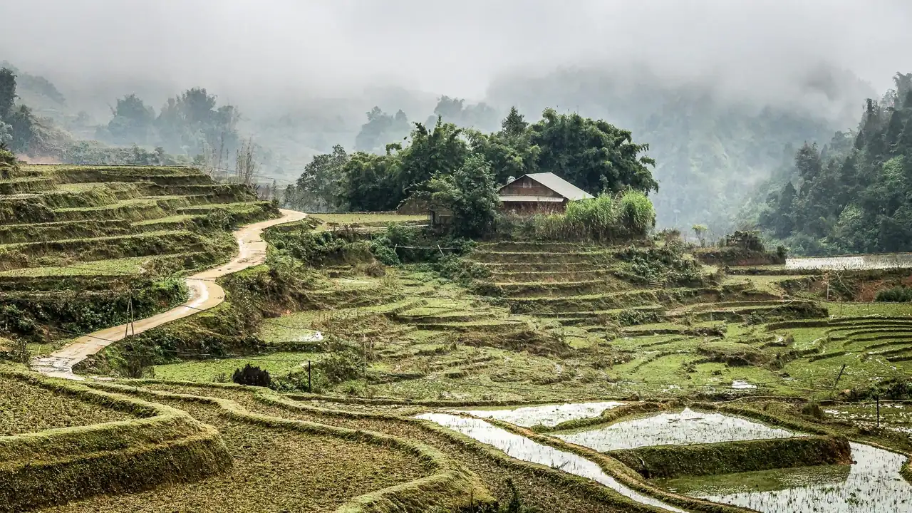 Trekking trail through the mountains near Sapa in northern Vietnam