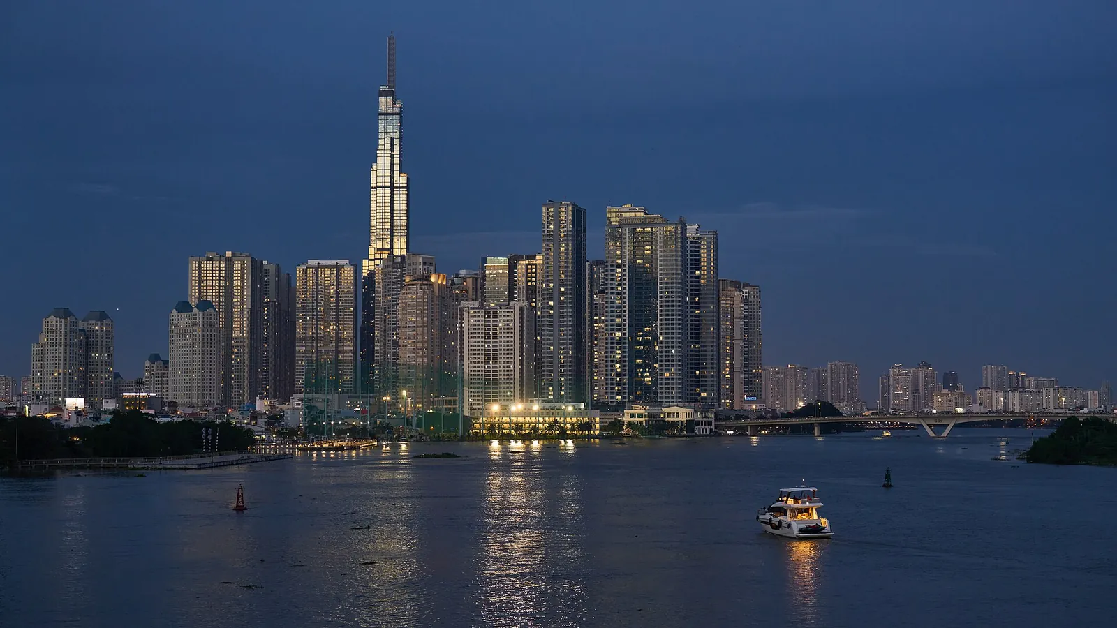 High-rise buildings and streets in District 1 of Ho Chi Minh City, Vietnam