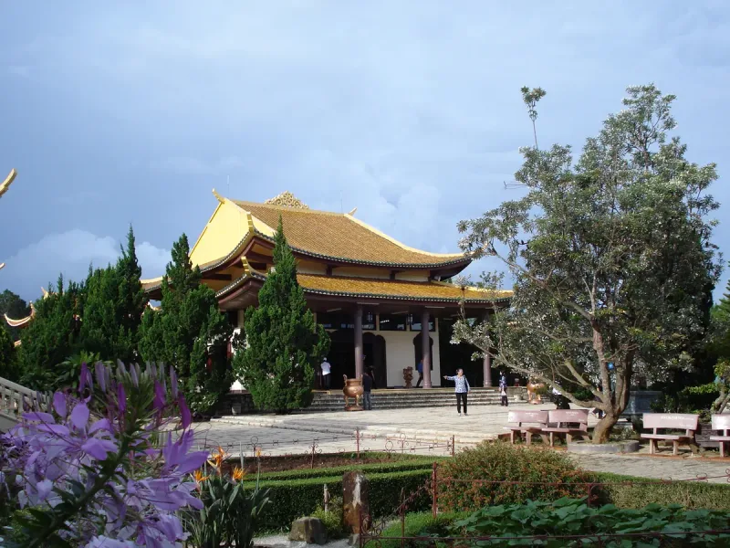 The Truc Lam monastery buildings in Da Lat, set among trees and gardens